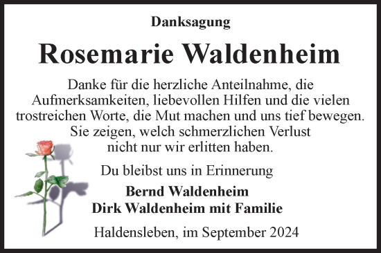 Traueranzeige von Rosemarie Waldenheim von Volksstimme Haldensleben/Wolmirstedt