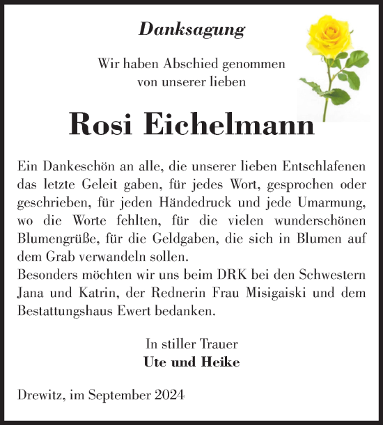 Traueranzeige von Rosi Eichelmann von Volksstimme Burg/Genthin