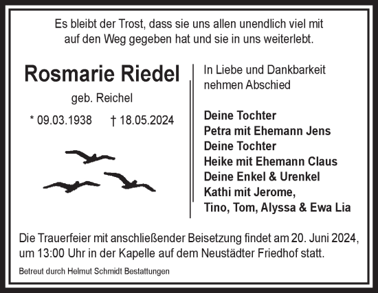 Traueranzeige von Rosmarie Riedel von Volksstimme Magdeburg