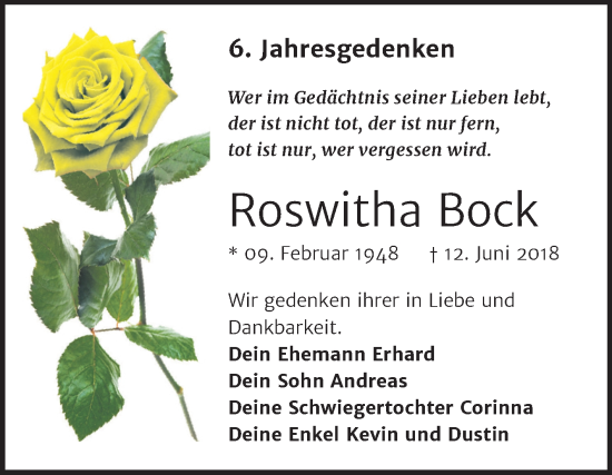 Traueranzeige von Roswitha Bock von Mitteldeutsche Zeitung Halle/Saalkreis