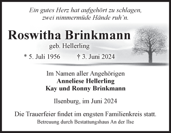 Traueranzeige von Roswitha Brinkmann von Volksstimme Wernigerode