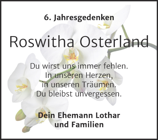 Traueranzeige von Roswitha Osterland von Trauerkombi Köthen
