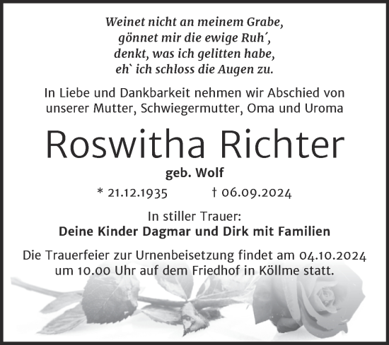 Traueranzeige von Roswitha Richter 