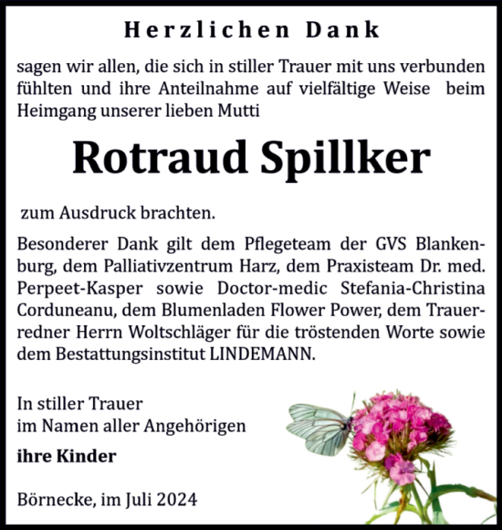 Traueranzeige von Rotraud Spillker von Volksstimme Wernigerode
