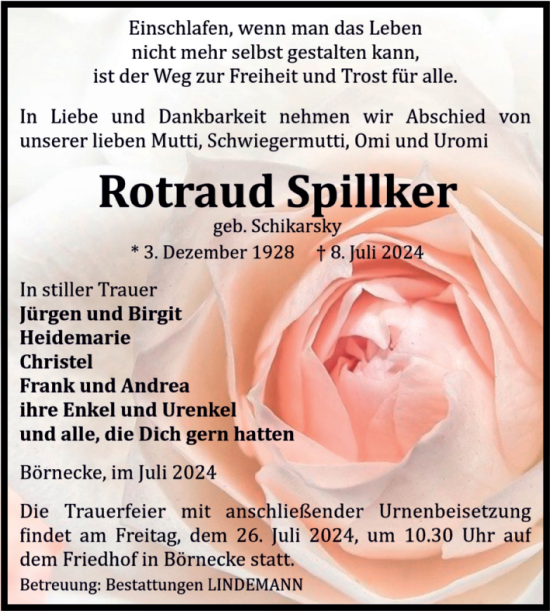 Traueranzeige von Rotraud Spillker von Volksstimme Wernigerode