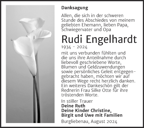Traueranzeige von Rudi Engelhardt von Trauerkombi Merseburg