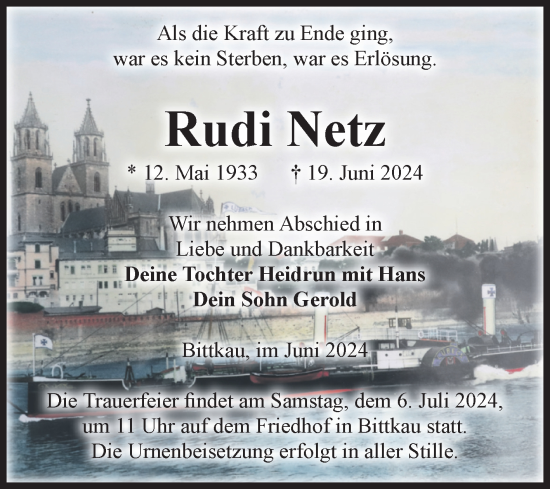Traueranzeige von Rudi Netz von Volksstimme Altmark Ost
