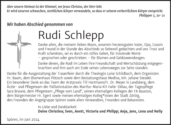 Traueranzeige von Rudi Schlepp von Trauerkombi Bitterfeld