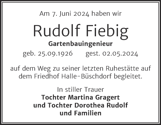 Traueranzeige von Rudolf Fiebig von Trauerkombi Bitterfeld