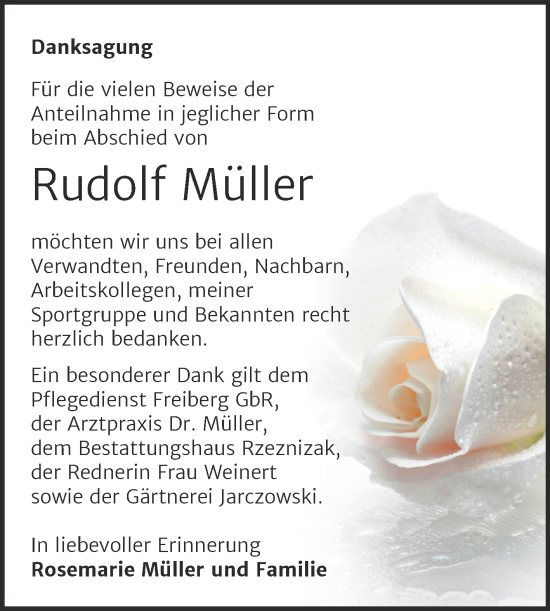 Traueranzeige von Rudolf Müller von Trauerkombi Mansfelder Land