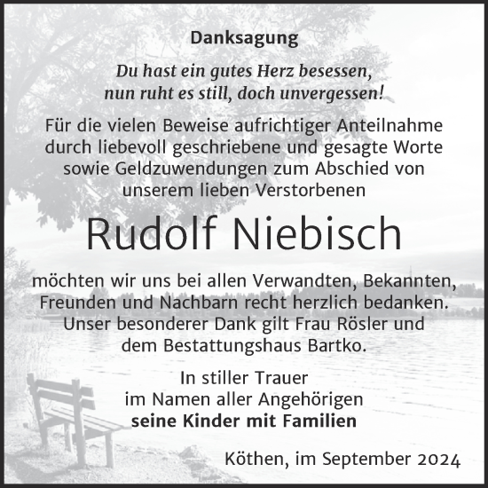 Traueranzeige von Rudolf Niebisch von Trauerkombi Köthen