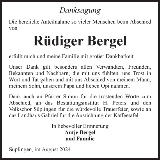 Traueranzeige von Rüdiger Bergel von Volksstimme Haldensleben/Wolmirstedt