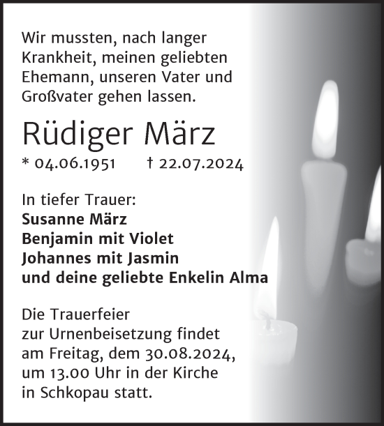 Traueranzeige von Rüdiger März von Trauerkombi Merseburg