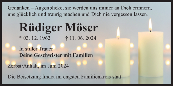 Traueranzeige von Rüdiger Möser von Volksstimme Zerbst