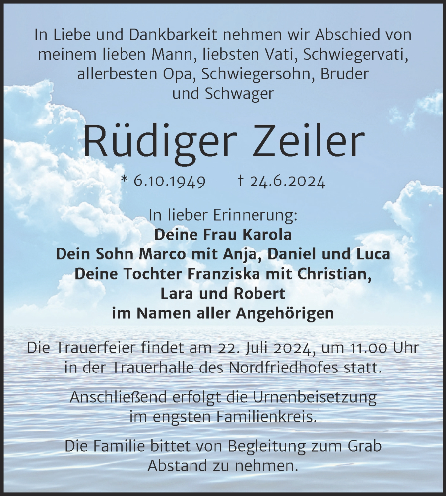  Traueranzeige für Rüdiger Zeiler vom 10.07.2024 aus Mitteldeutsche Zeitung Halle/Saalkreis