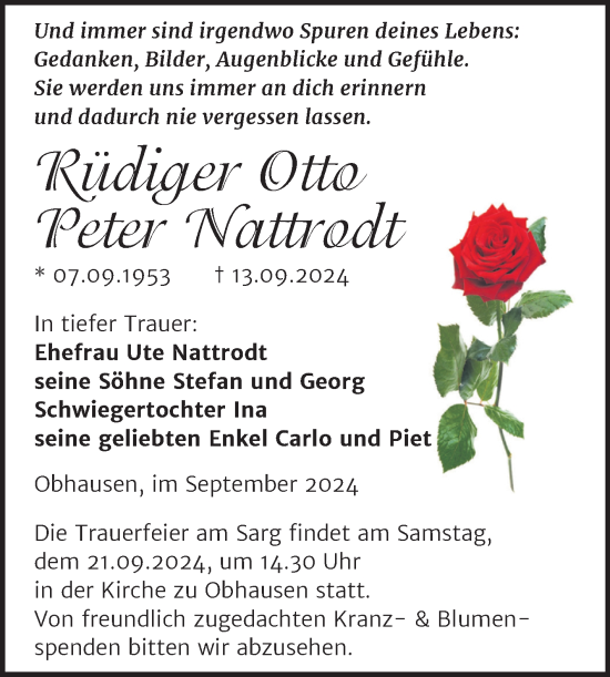 Traueranzeige von Rüdiger Otto Peter Nattrodt von Trauerkombi Merseburg
