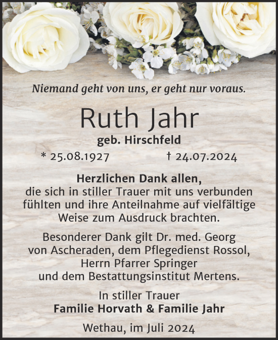 Traueranzeige von Ruth Jahr von Super Sonntag Naumburg/Nebra