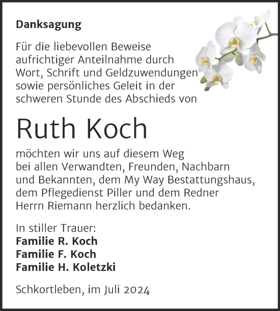 Traueranzeige von Ruth Koch von Trauerkombi Weißenfels