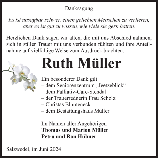 Traueranzeige von Ruth Müller von Volksstimme Altmark West