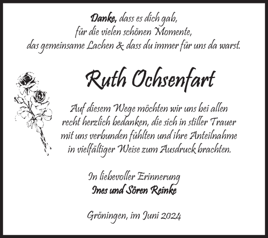 Traueranzeige von Ruth Ochsenfart von Volksstimme Oschersleben/Wanzleben