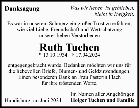 Traueranzeige von Ruth Tuchen von Volksstimme Haldensleben/Wolmirstedt