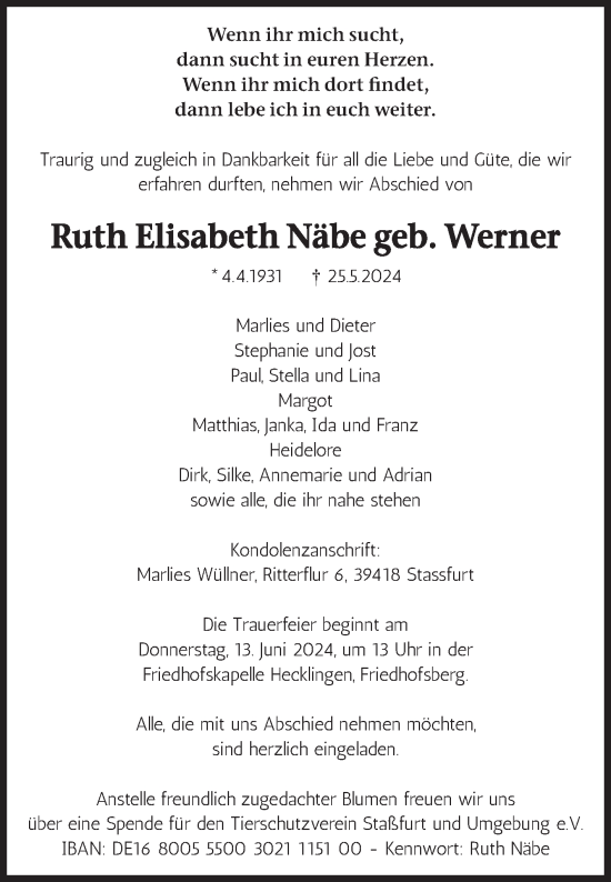Traueranzeige von Ruth Elisabeth Näbe 