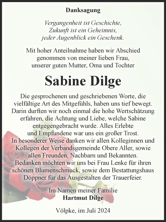 Traueranzeige von Sabine Dilge von Volksstimme Oschersleben/Wanzleben