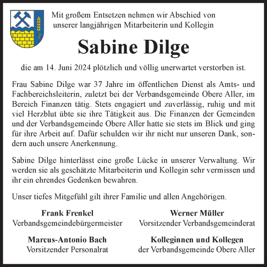 Traueranzeige von Sabine Dilge von Volksstimme Oschersleben/Wanzleben