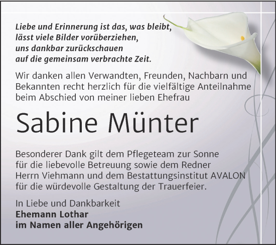 Traueranzeige von Sabine Münter von Trauerkombi Merseburg