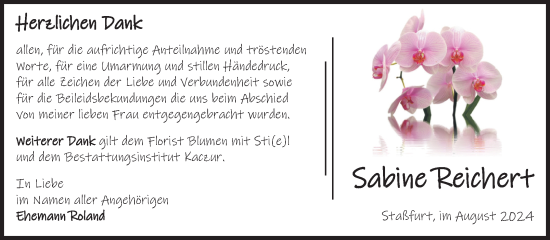 Traueranzeige von Sabine Reichert 