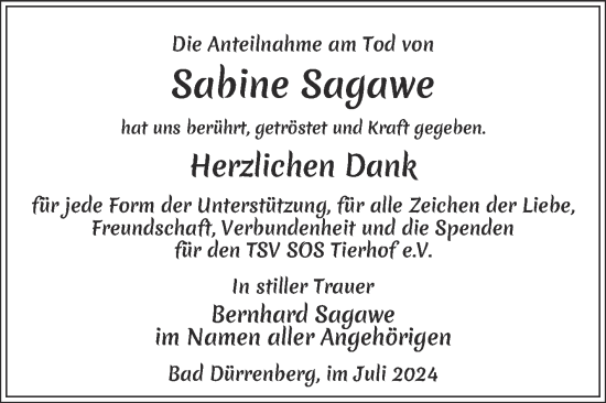Traueranzeige von Sabine Sagawe von Trauerkombi Merseburg