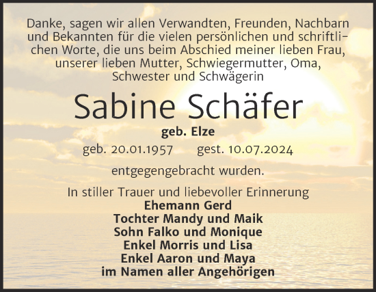 Traueranzeige von Sabine Schäfer von Trauerkombi Bitterfeld