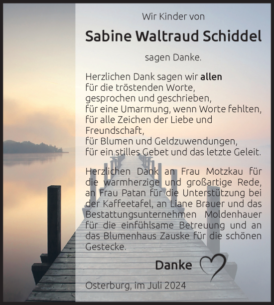Traueranzeige von Sabine Waltraud Schiddel von Volksstimme Altmark Ost