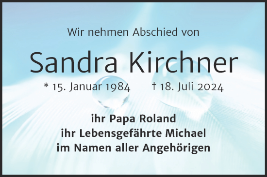 Traueranzeige von Sandra Kirchner von Trauerkombi Weißenfels