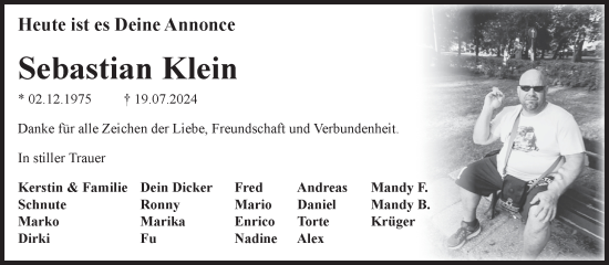 Traueranzeige von Sebastian Klein von Volksstimme Magdeburg