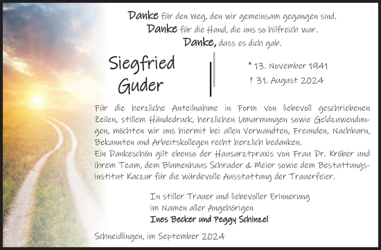 Traueranzeige von Siegfried Guder von Volksstimme Staßfurt