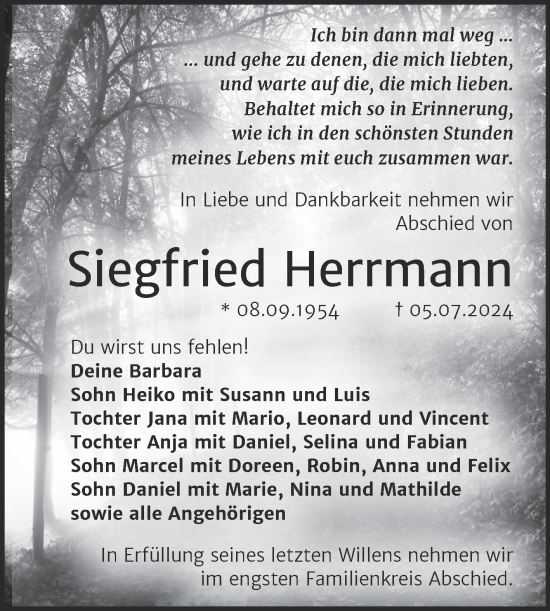 Traueranzeige von Siegfried Herrmann von Trauerkombi Wittenberg