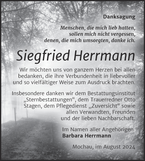 Traueranzeige von Siegfried Herrmann von Trauerkombi Wittenberg