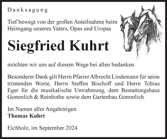 Traueranzeige von Siegfried Kuhrt von Volksstimme Zerbst