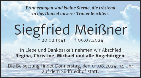 Traueranzeige von Siegfried Meißner von Mitteldeutsche Zeitung Halle/Saalkreis