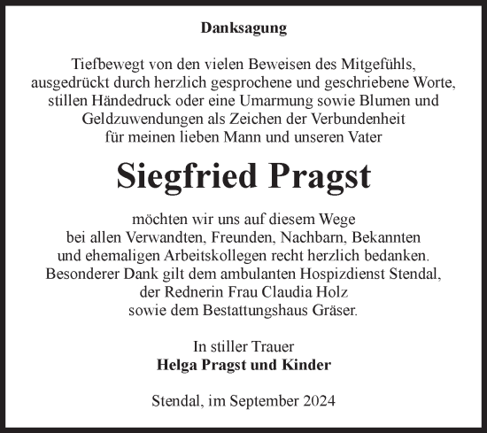 Traueranzeige von Siegfried Pragst von Volksstimme Altmark Ost