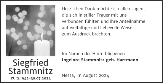 Traueranzeige von Siegfried Stammnitz von Trauerkombi Weißenfels