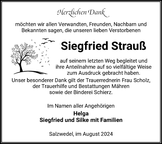 Traueranzeige von Siegfried Strauß von Volksstimme Altmark West