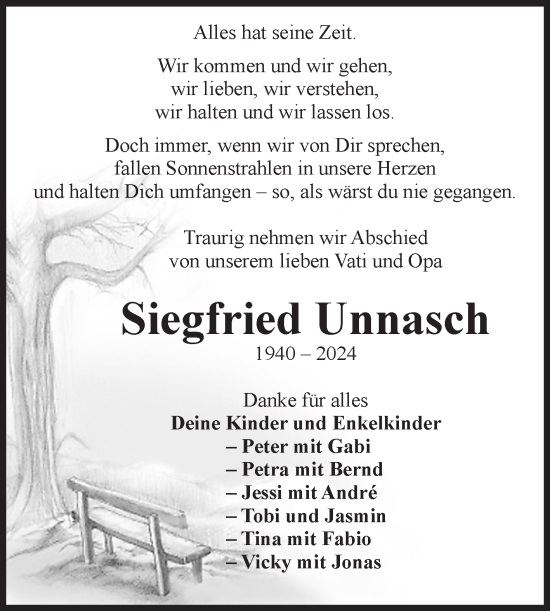 Traueranzeige von Siegfried Unnasch von Volksstimme Haldensleben/Wolmirstedt