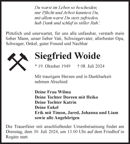 Traueranzeige von Siegfried Woide von Volksstimme Haldensleben/Wolmirstedt