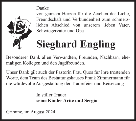 Traueranzeige von Sieghard Engling von Volksstimme Zerbst