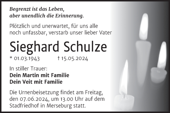 Traueranzeige von Sieghard Schulze von Trauerkombi Merseburg