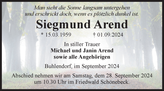 Traueranzeige von Siegmund Arend von Volksstimme Zerbst