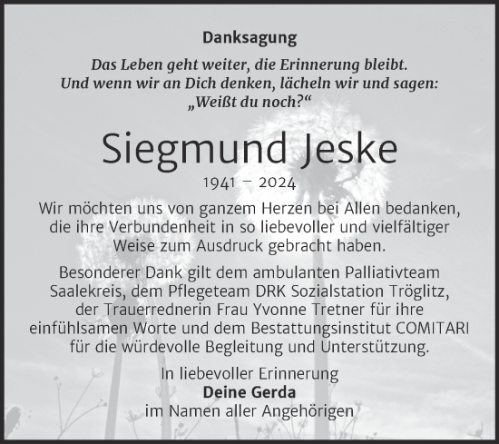 Traueranzeige von Siegmund Jeske von Trauerkombi Zeitz
