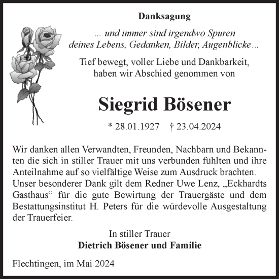 Traueranzeige von Siegrid Bösener von Volksstimme Altmark West